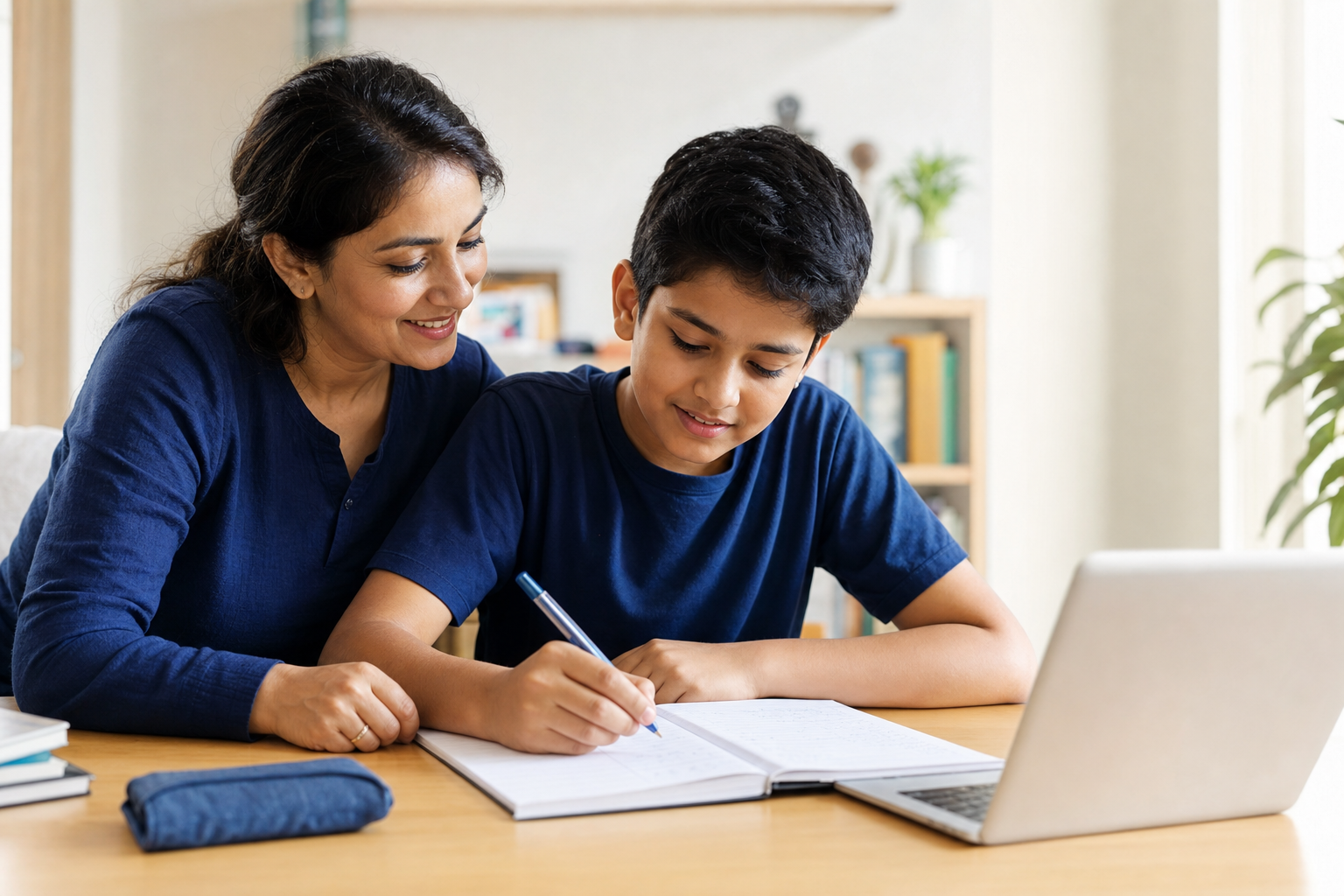 A parent supporting a child studying at home